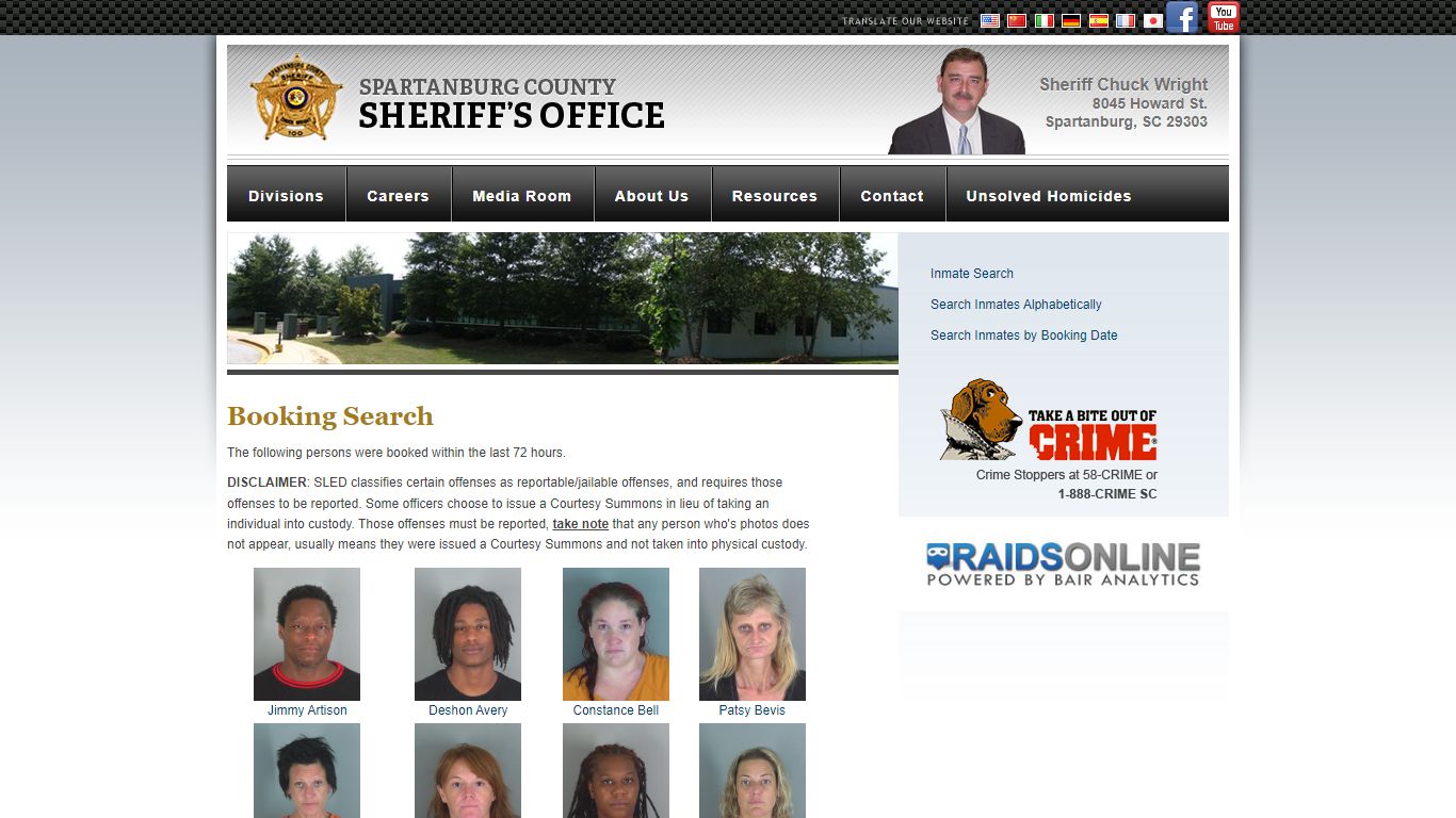 Booking Search : Spartanburg Sheriff